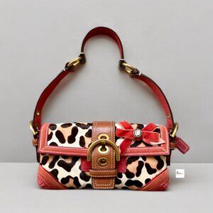 Coach Y2K Red Suede Ocelot Haircalf Leopard Soho Baguette Shoulder Bag 8A32